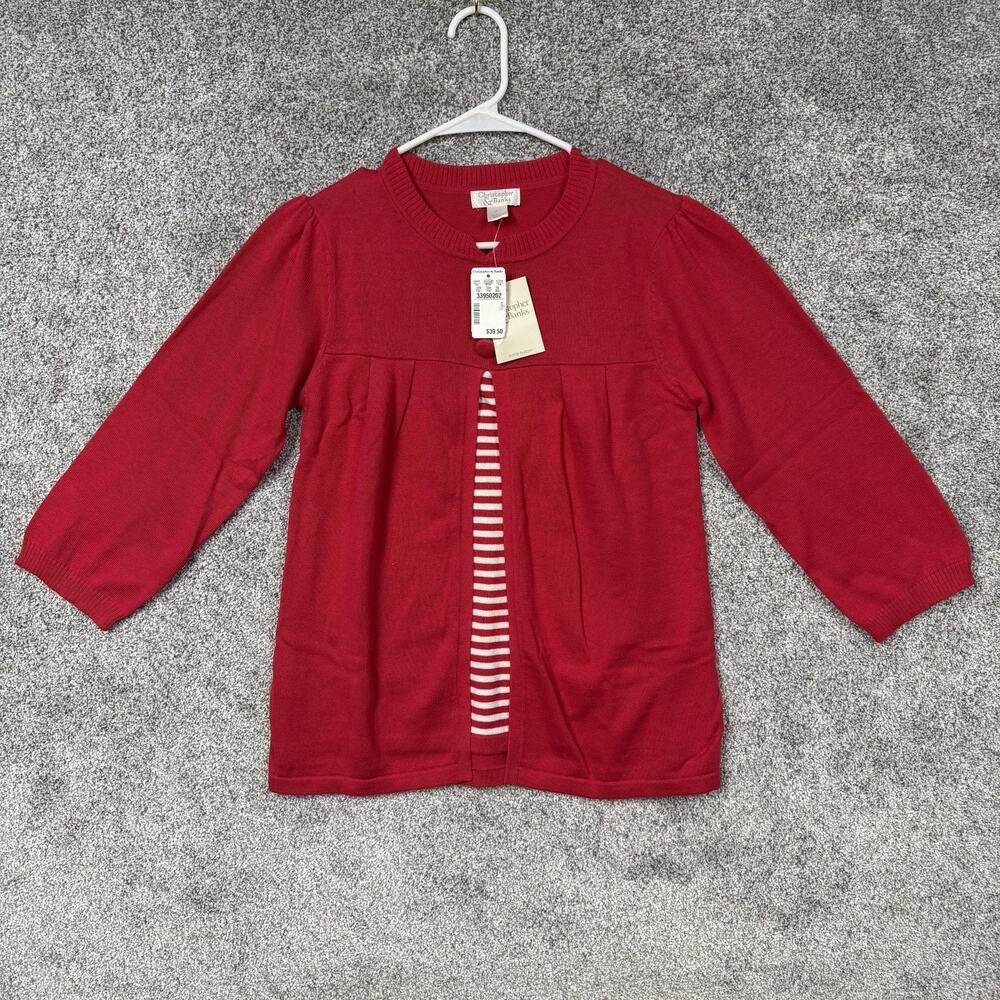 Christopher & Banks Cardigan Sweater Womens S Red Pleated Striped Preppy NWT